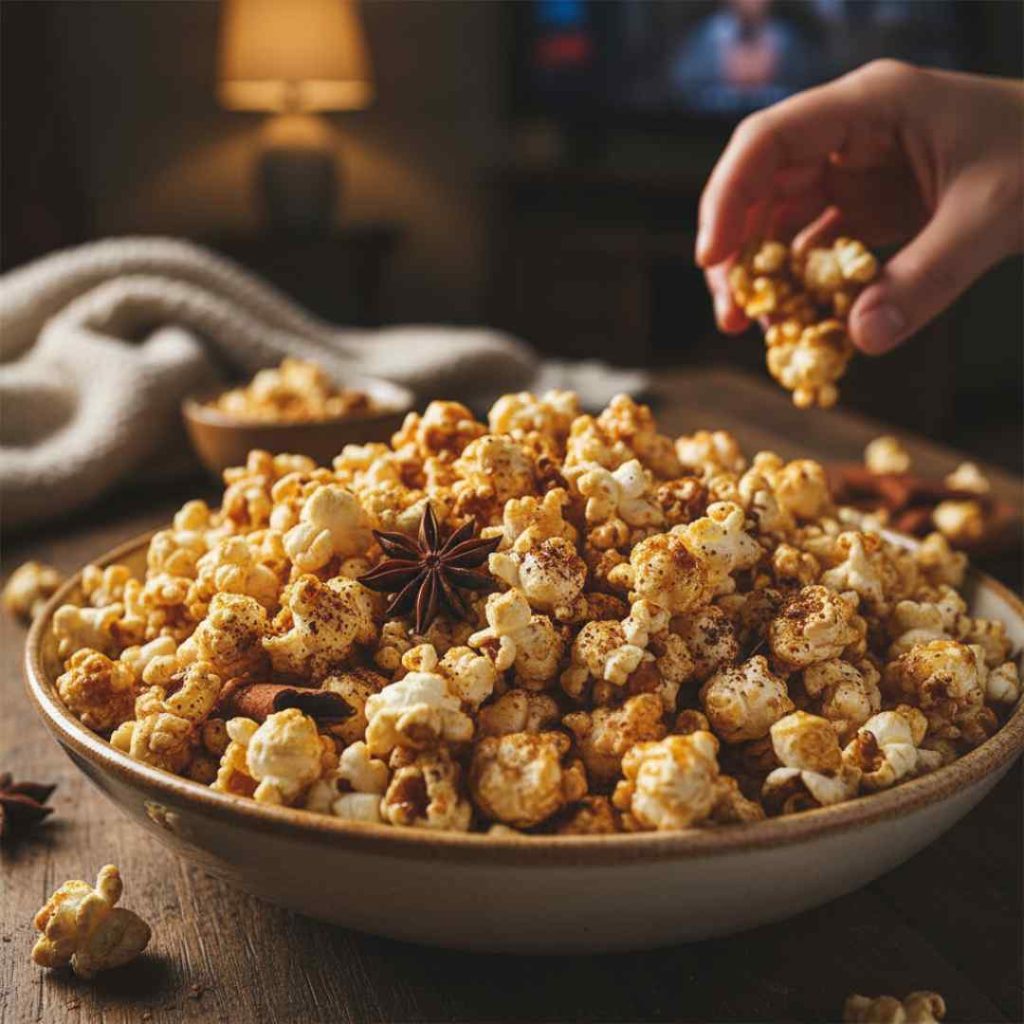 PUMPKIN SPICE POPCORN coated with warm autumn spices