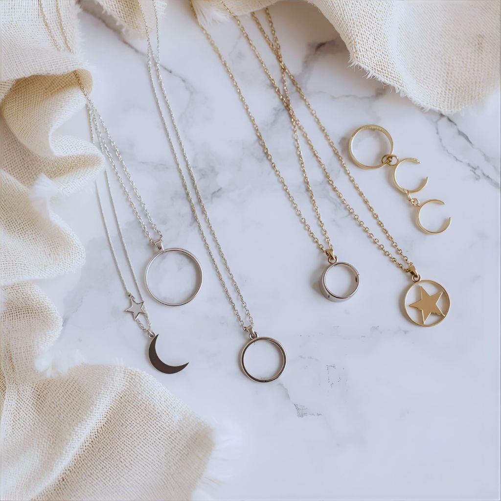 Anime-inspired minimalist jewelry with delicate gold and silver designs.