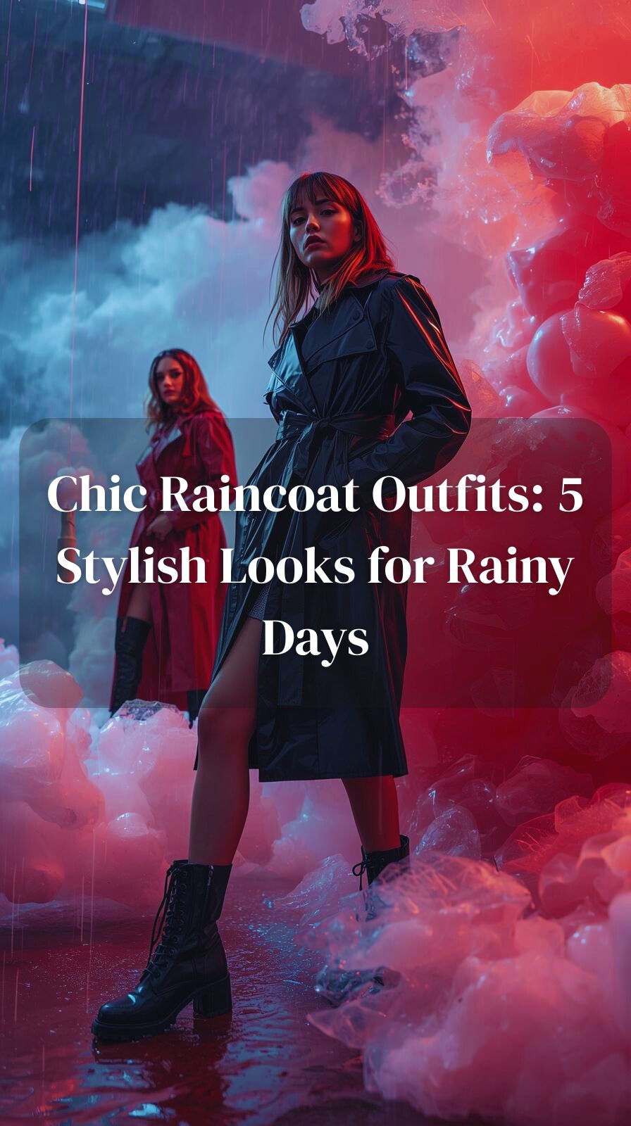 Collage showcasing five stylish raincoat outfit ideas with matching boots, including minimalist, street-style, Parisian, sporty, and playful looks.