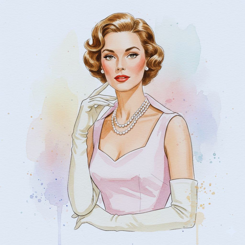 vintage watercolor fashion art print inspired by 1950s Hollywood glamour – free wall decor printable