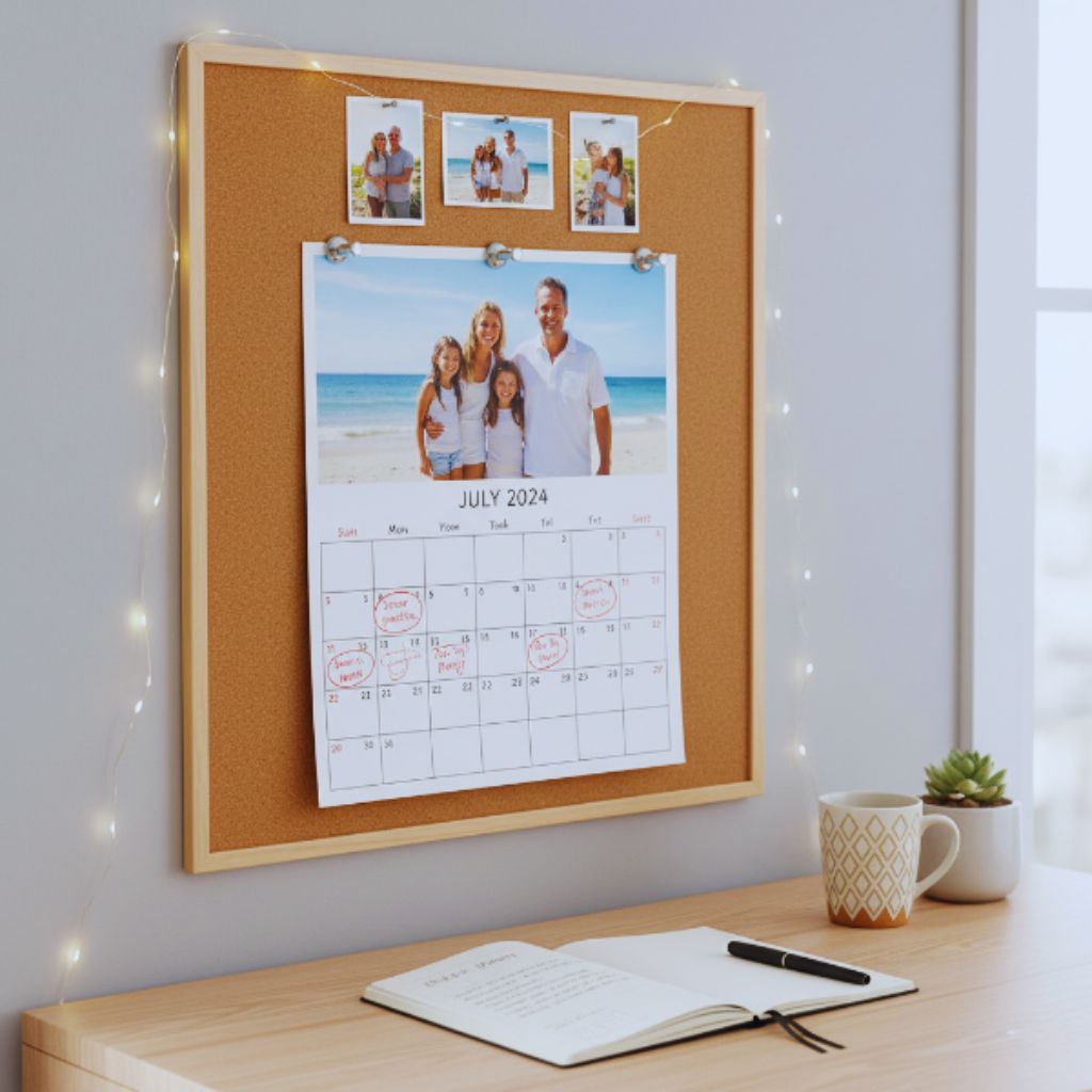 Photo calendar featuring personalized pictures and notes.