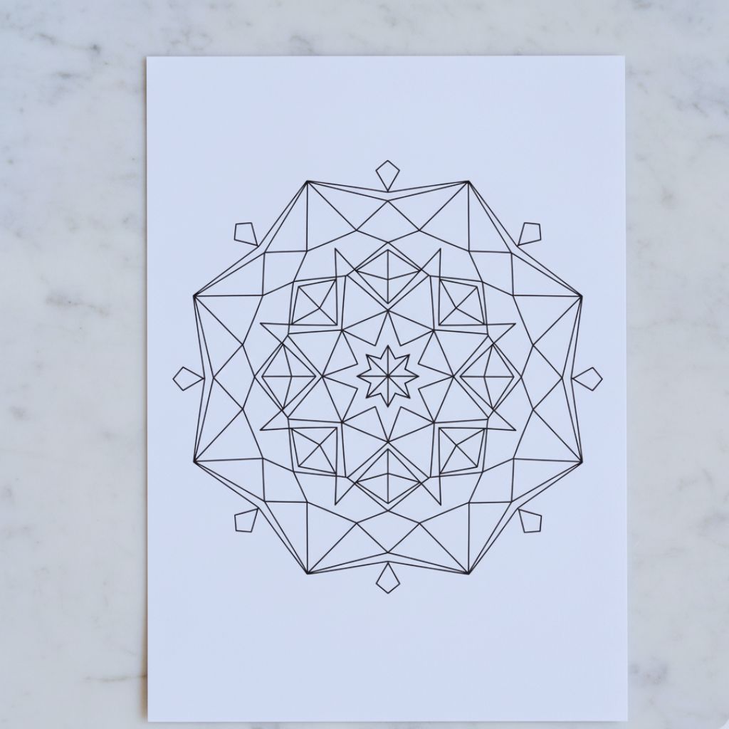 Geometric adult coloring page for mindfulness and mental clarity