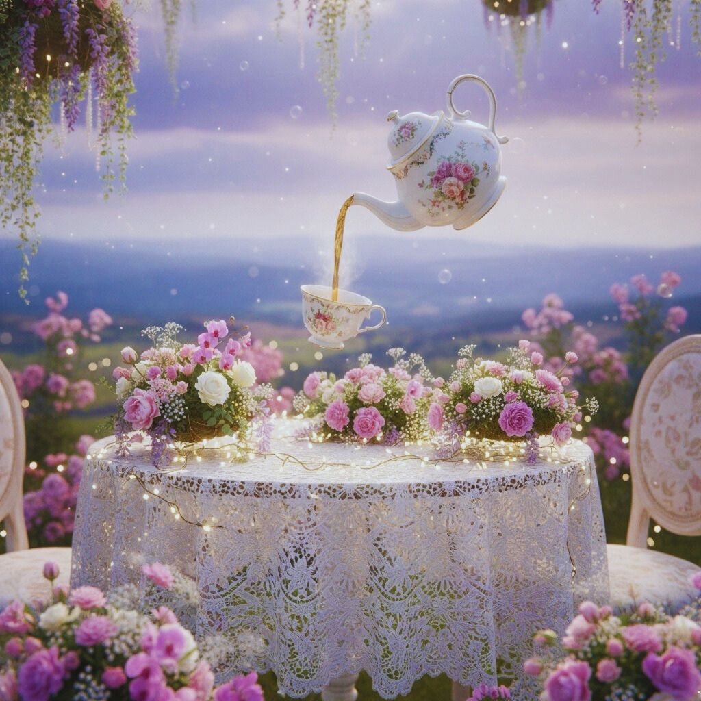 floating teapot centerpiece Alice in Wonderland