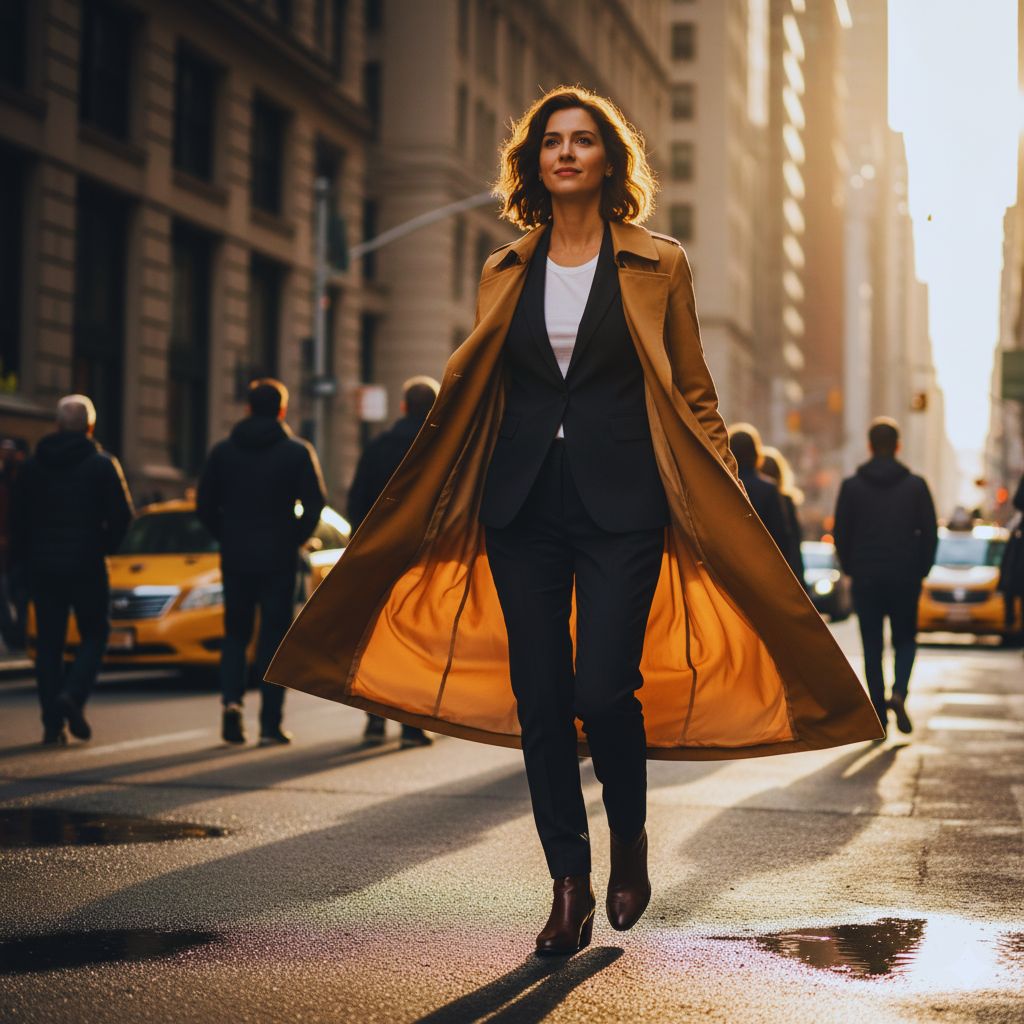 Fashion-forward person confidently wearing a trench coat as a signature style piece.