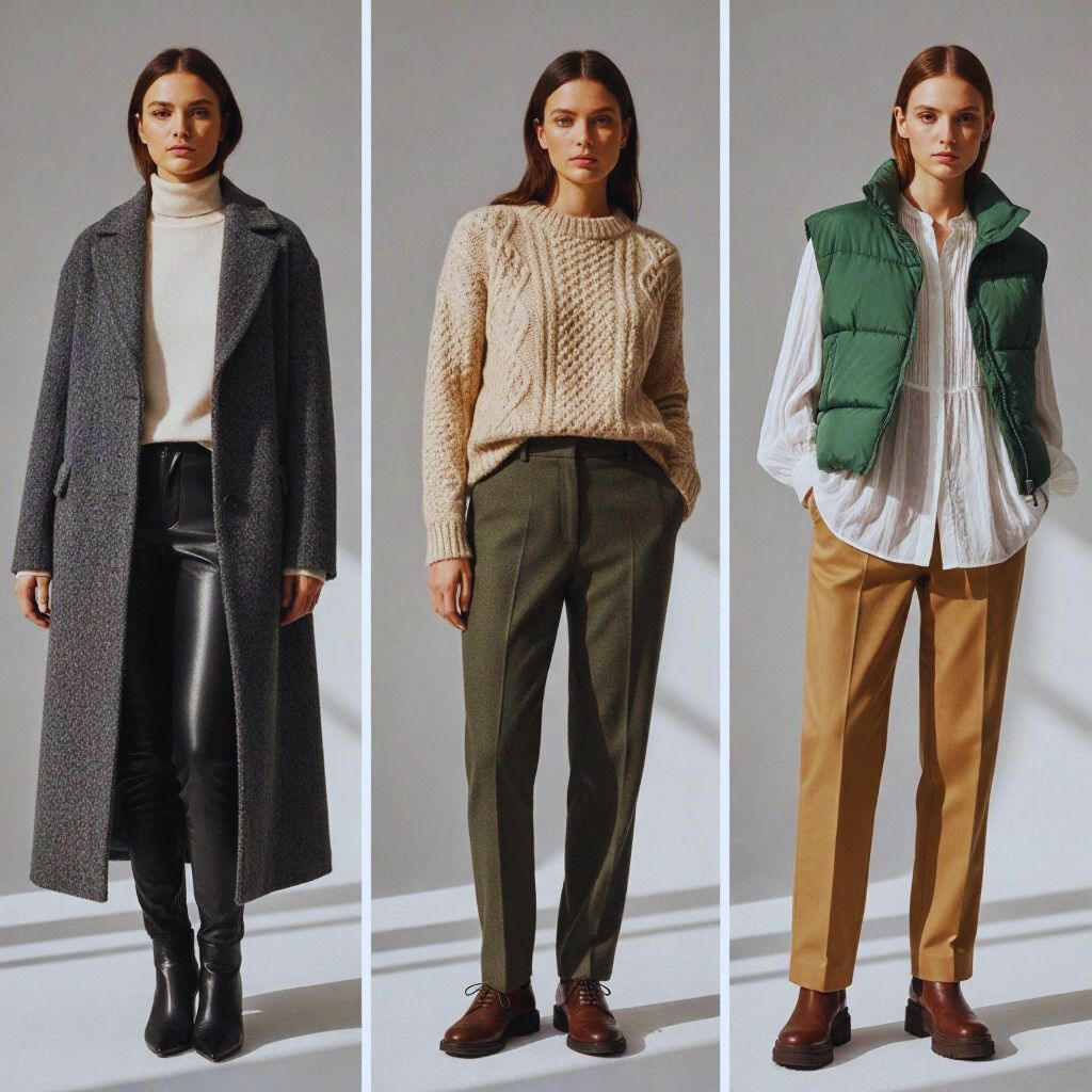 “Scandinavian layered outfits combining matte wool, glossy leather, cashmere, and chiffon for stylish contrast.”