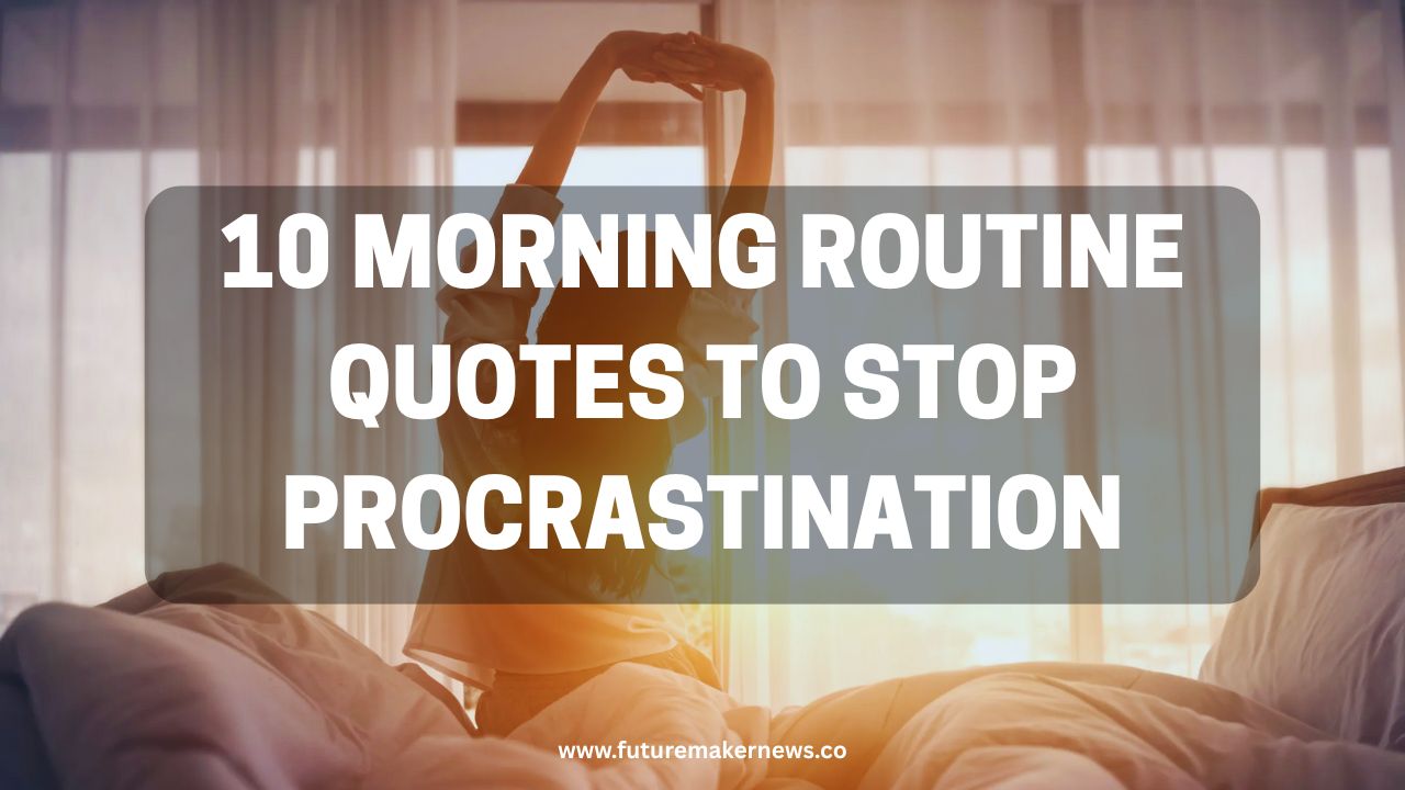 Morning motivation workspace with coffee, sunlight, and handwritten productivity quotes to stop procrastination and boost daily habits.