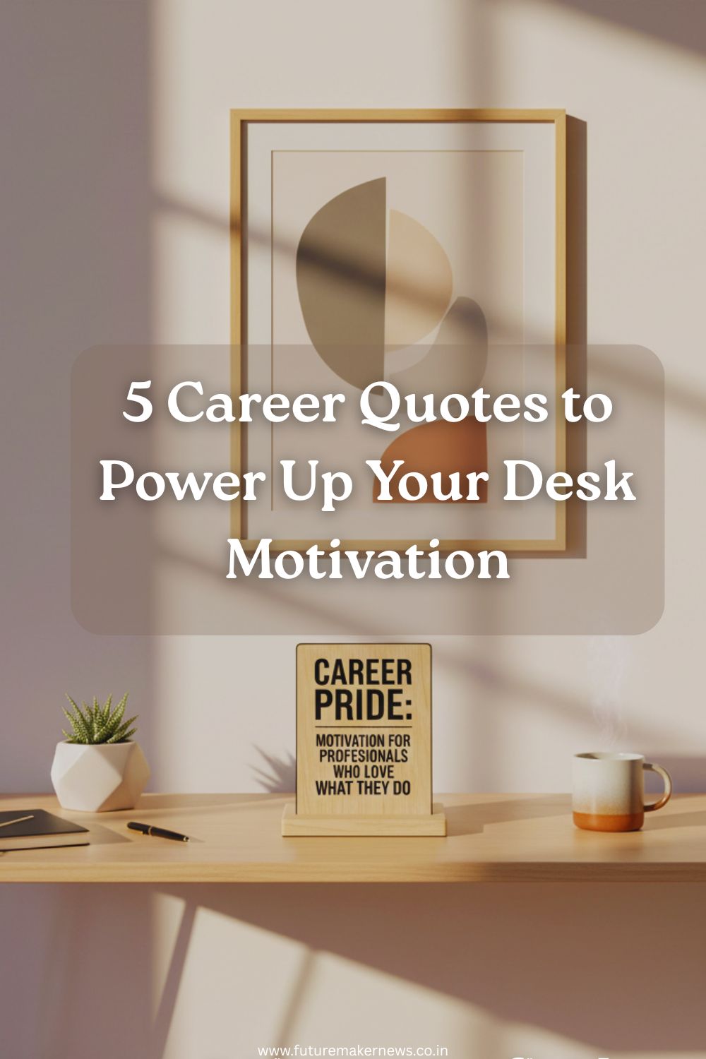 Modern desk setup with motivational workspace décor displaying the theme “Career Pride: Motivation for Professionals.”
