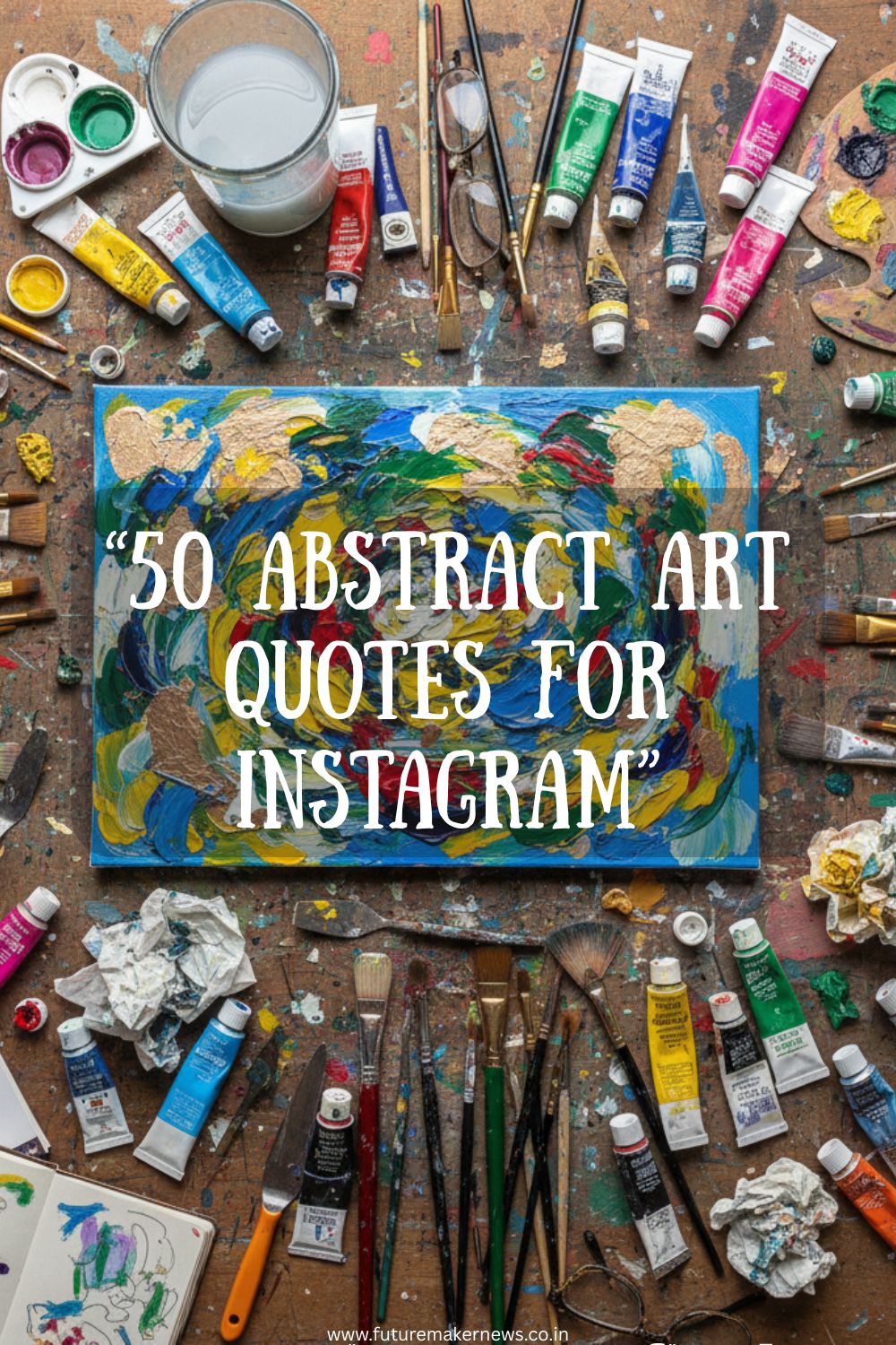 A moody abstract painting with dark blue and gold tones, representing emotion and depth.