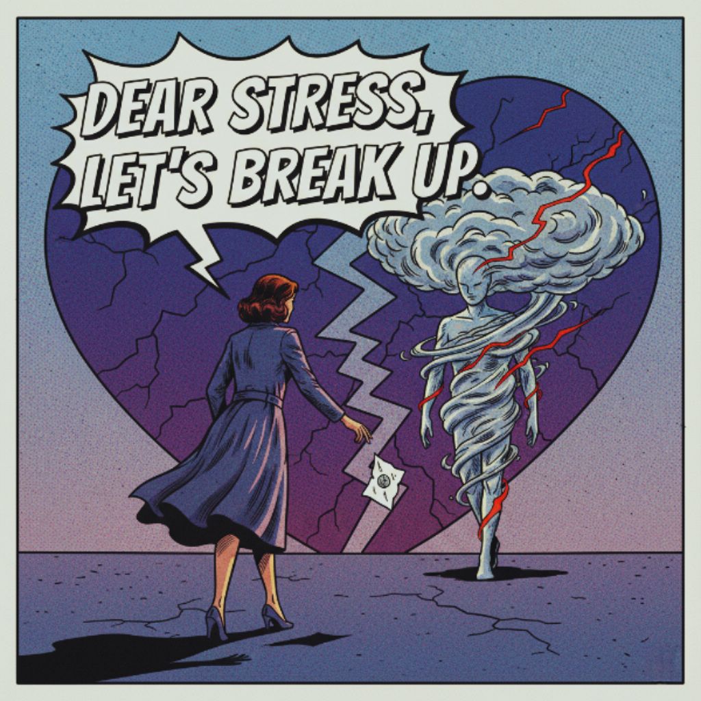 Sarcastic breakup quote about stress at work.