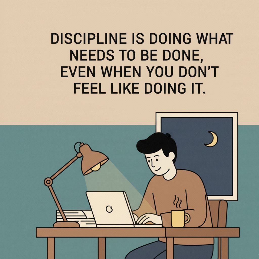 Inspirational quote about discipline and staying consistent when unmotivated.