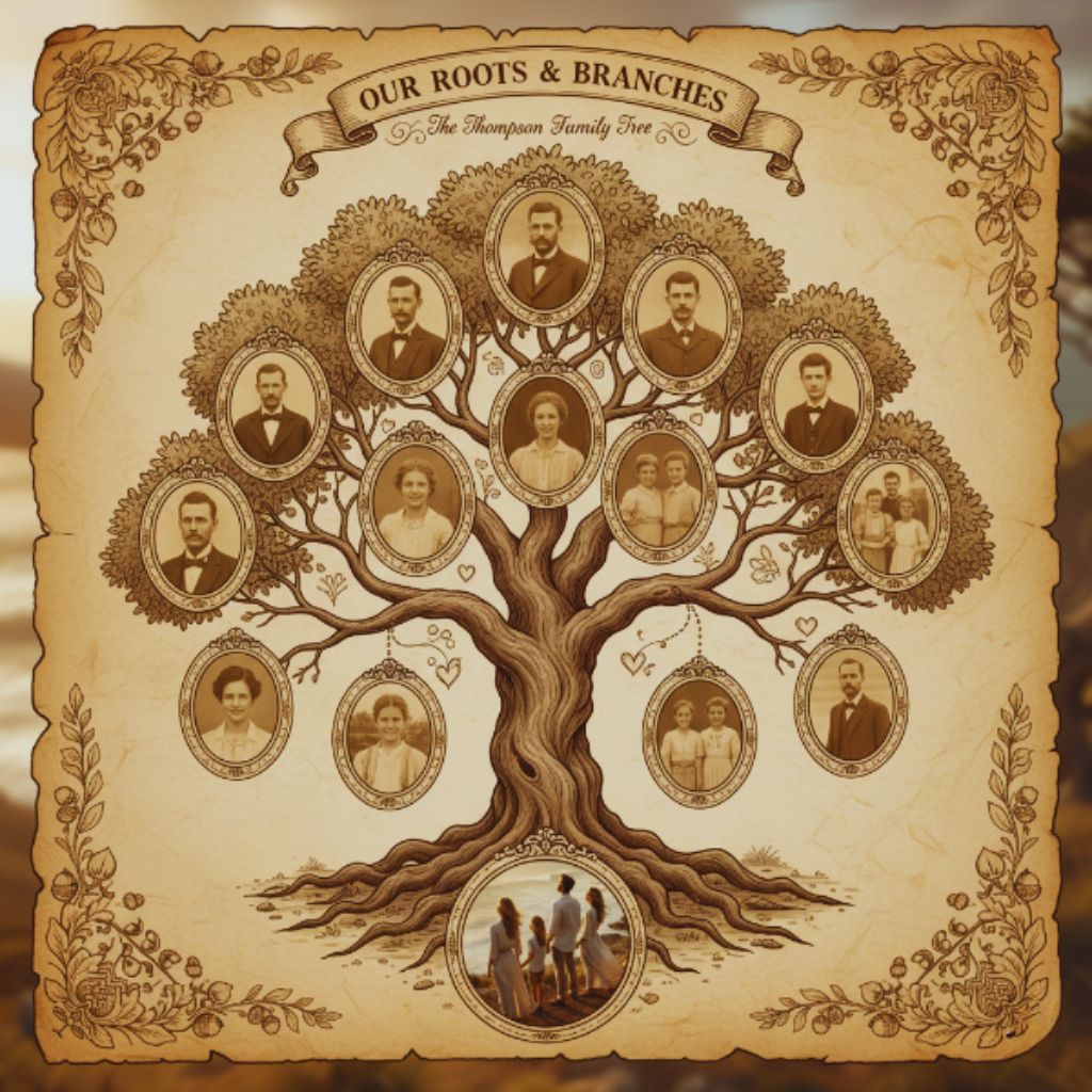 Artistic family tree collage representing generational connection.