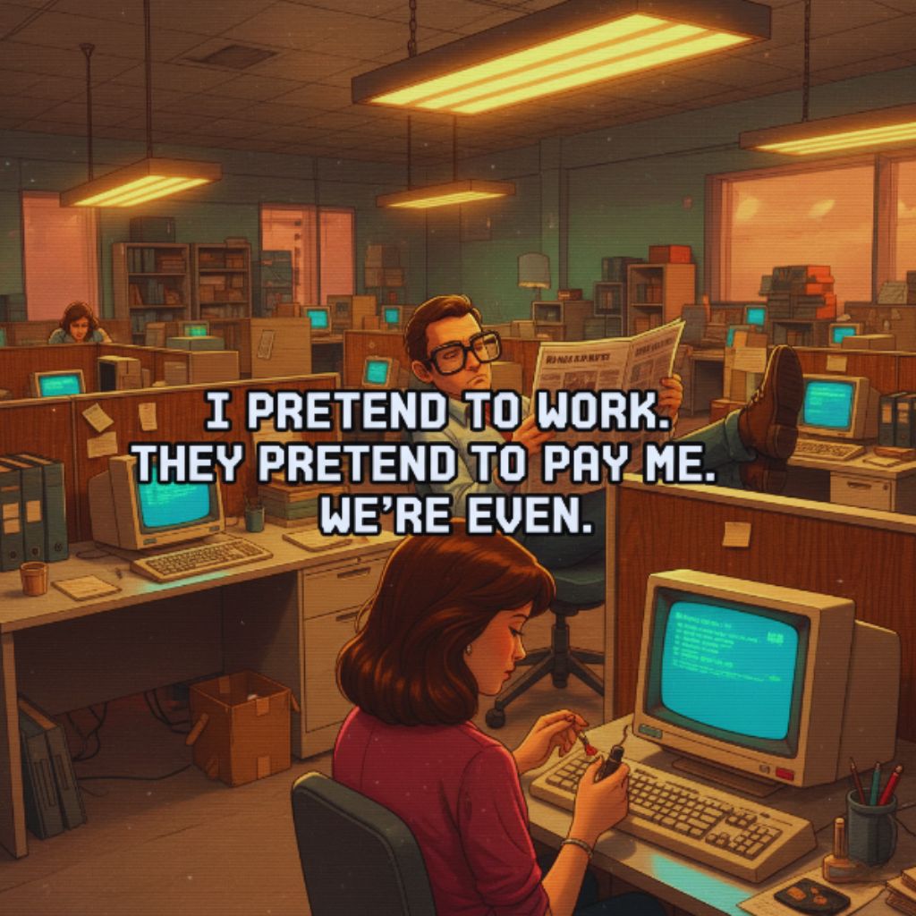 Sarcastic quote about pretending to work.