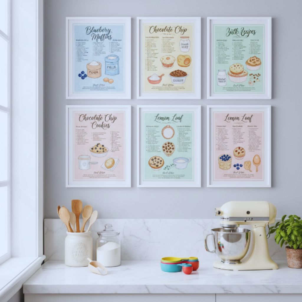 “Framed illustrated recipe art with hand-drawn ingredients and handwritten text.”