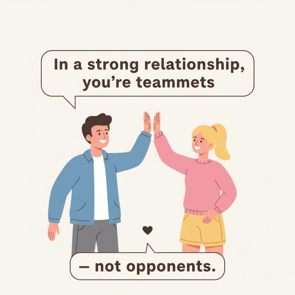 Inspirational teamwork quote for relationships with illustration of a couple as teammates.