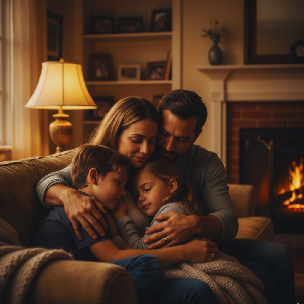 A supportive family embracing each other, symbolizing strength, love, and emotional support.