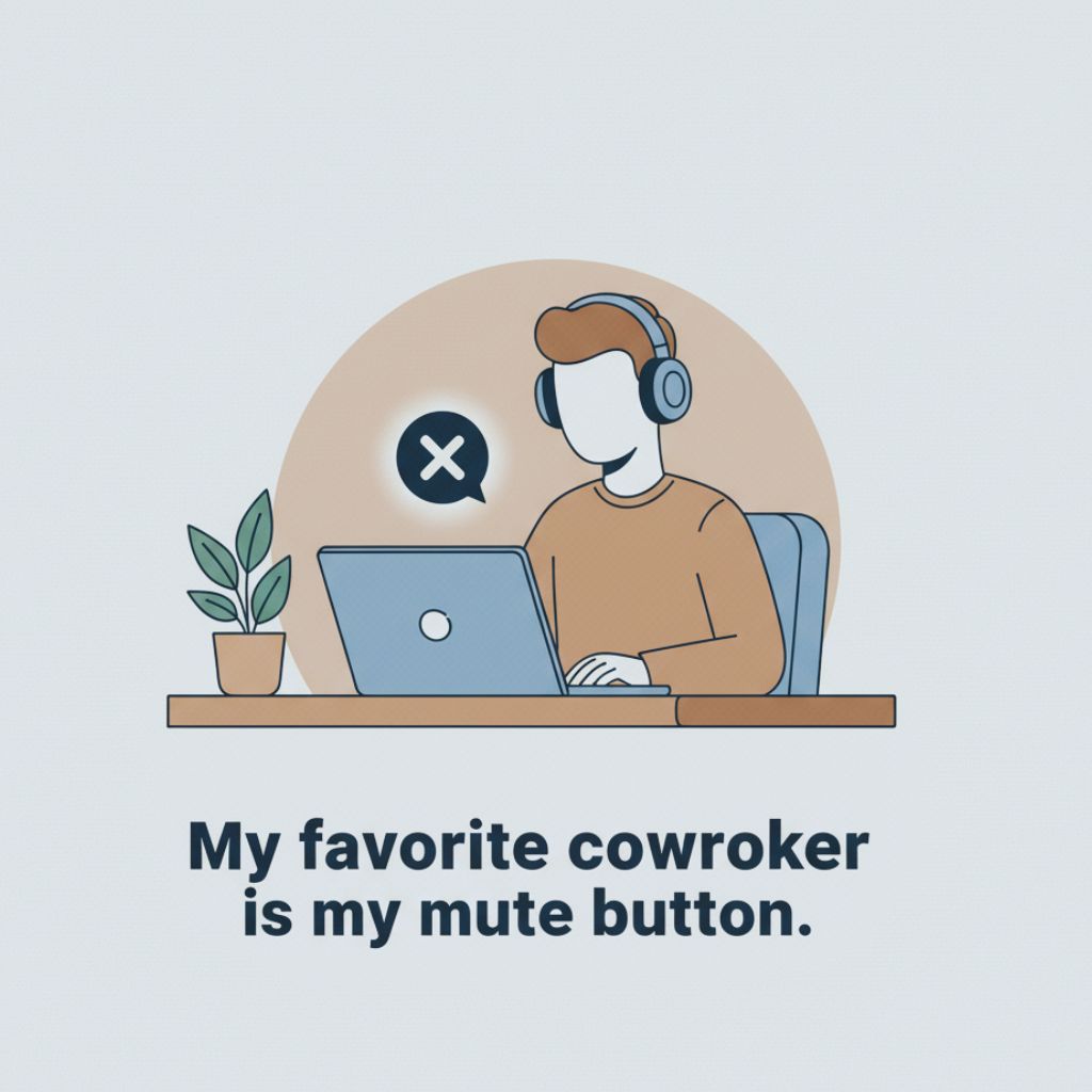 Humorous quote about coworkers and mute button.