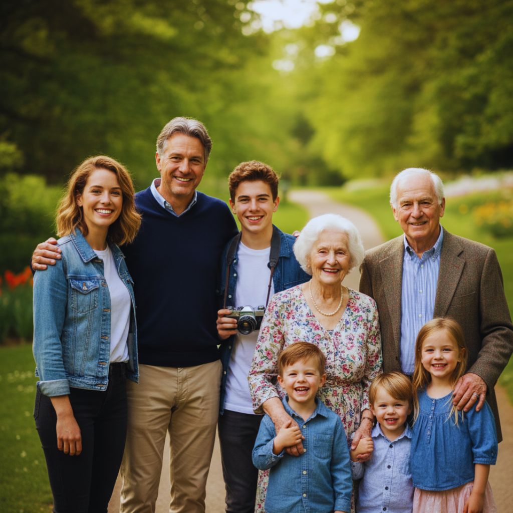 Multigenerational family portrait showing lifelong bonds.