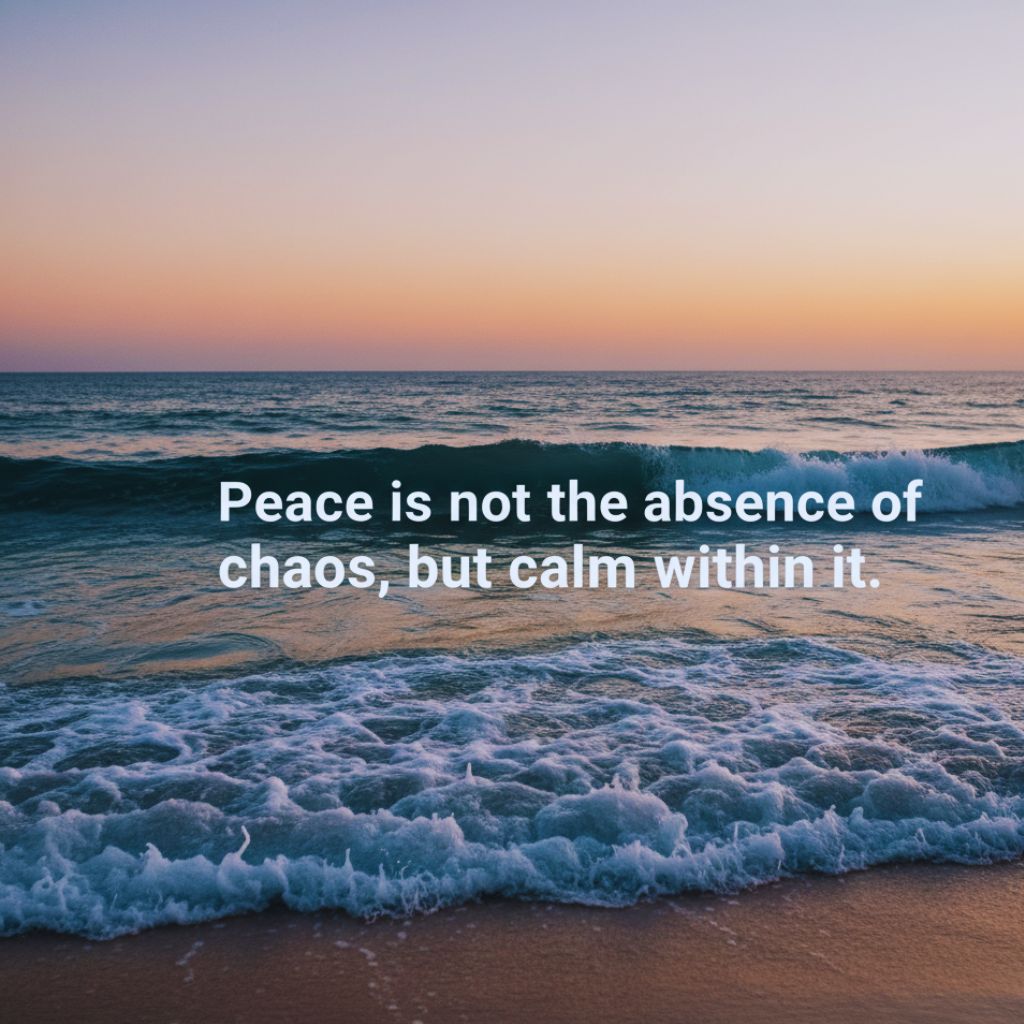 Ocean waves with peaceful mindset quote.