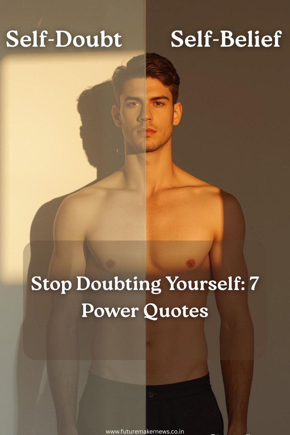 Person standing before a mirror in soft light with the text “7 Quotes to Silence Your Imposter Syndrome Today,” symbolizing transformation from self-doubt to confidence.