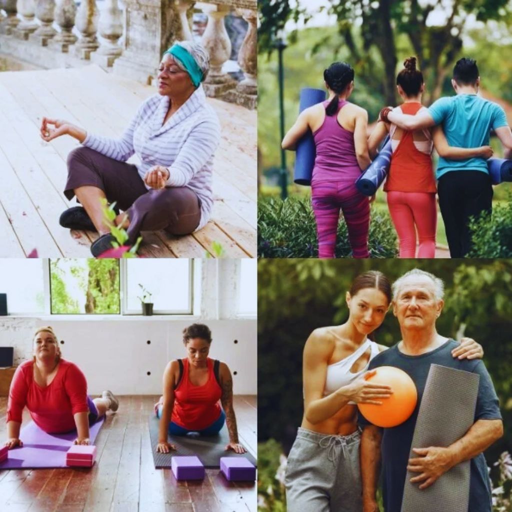 Diverse individuals showing different forms of strength through various exercises.