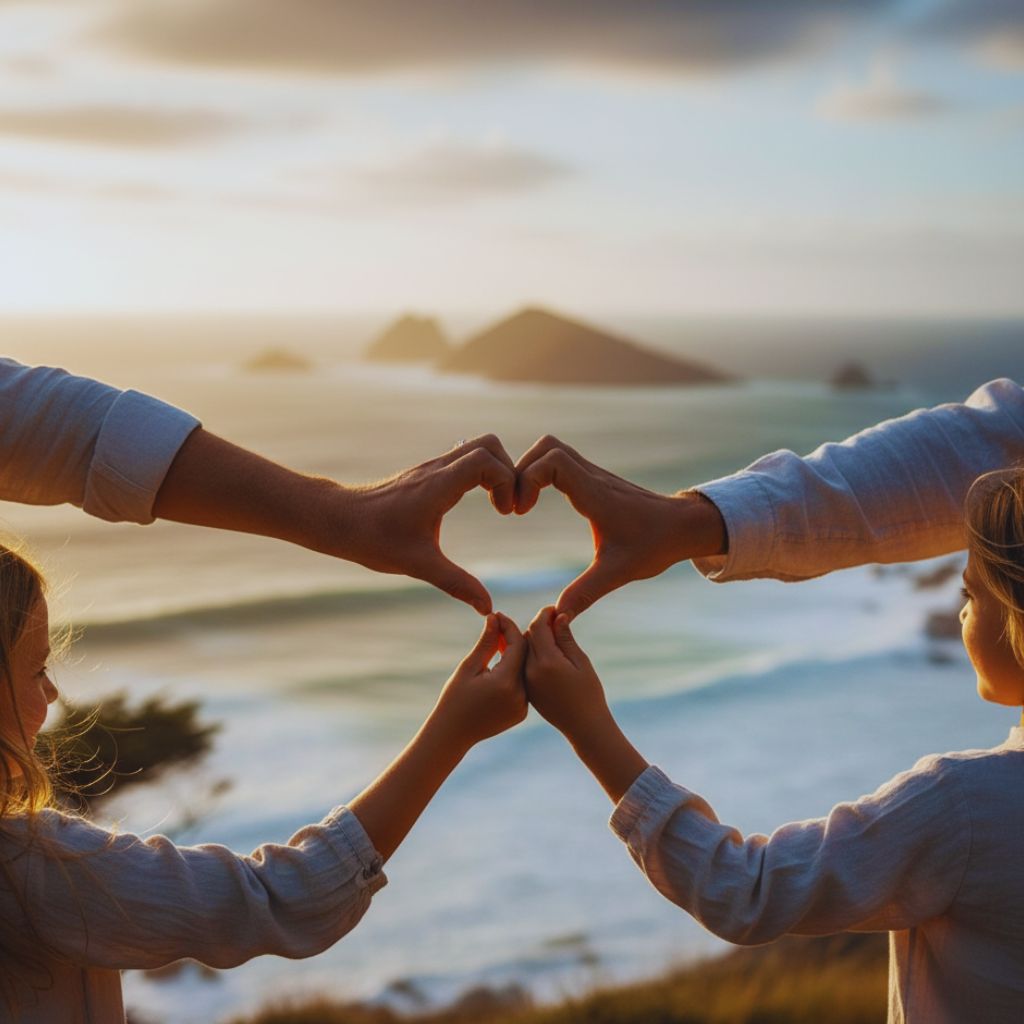 Family hands forming a heart symbol, representing love.