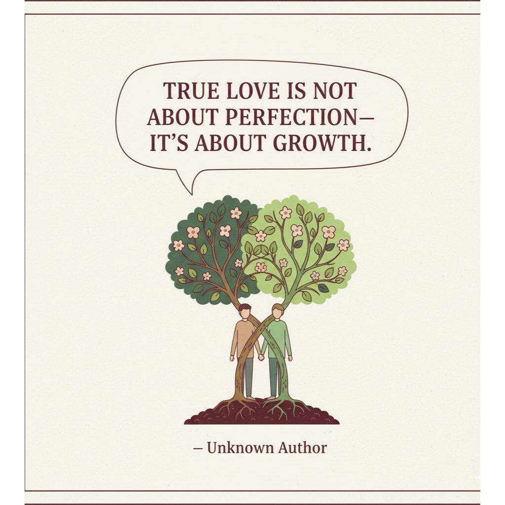 Inspirational quote about growth and evolving together in love.