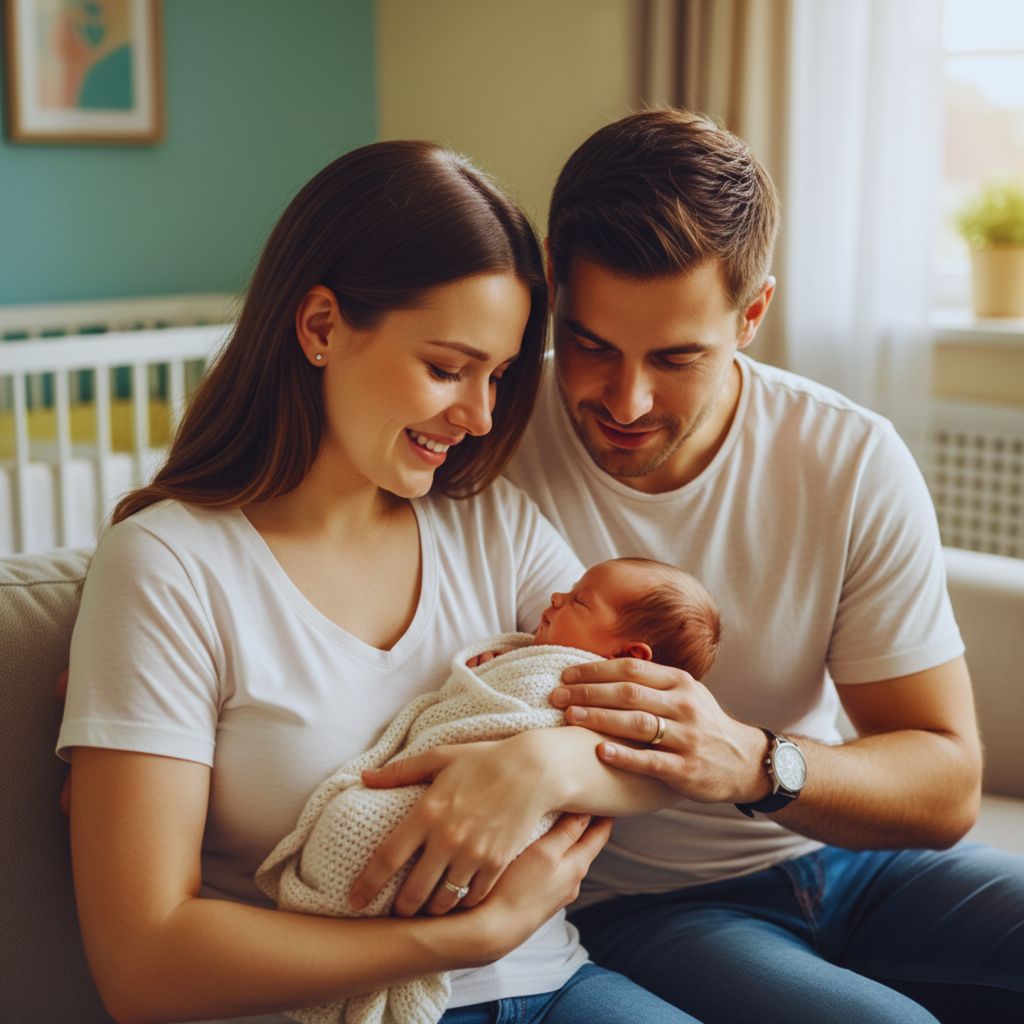Parents cradling their newborn, symbolizing endless love.