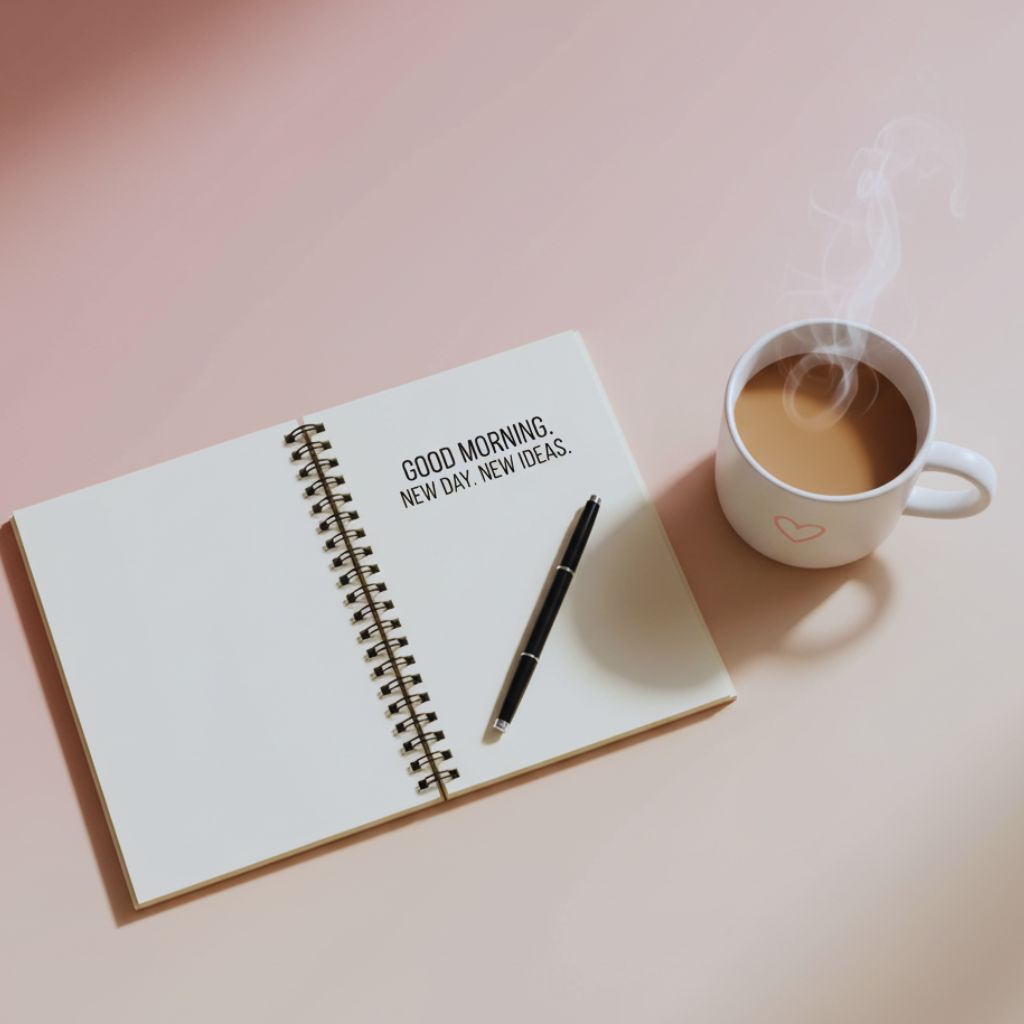Open notebook and coffee cup with text overlay “You are not a fraud. You are learning, growing, and earning your place every single day.”
