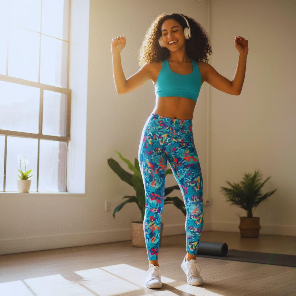 Person smiling while working out, showing the mood-boosting benefits of exercise.