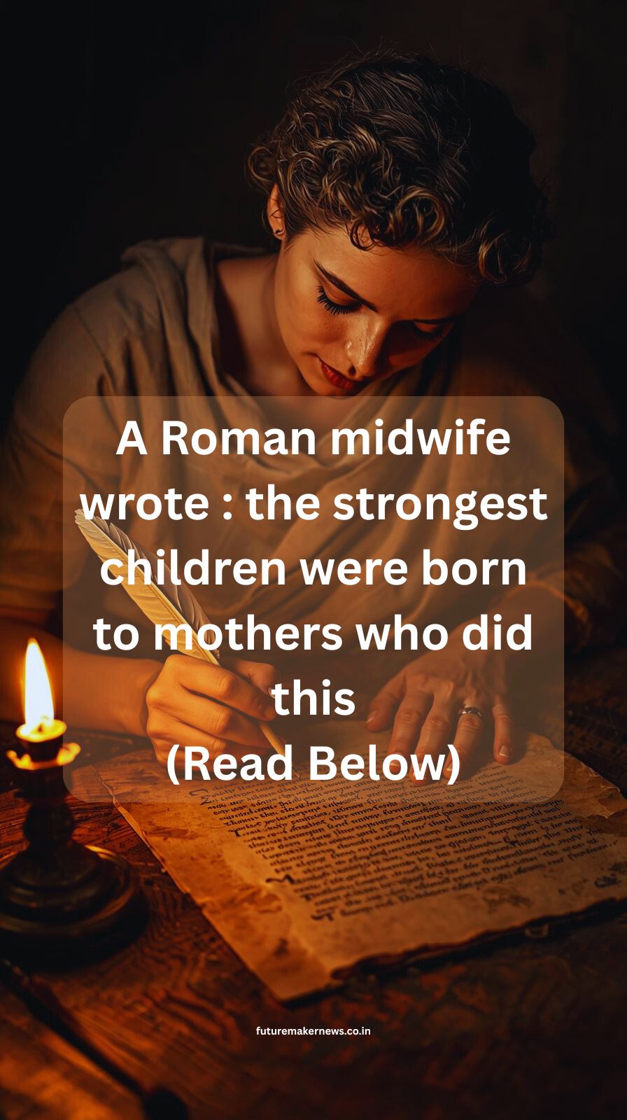 Ancient Roman midwife guiding a pregnant woman in gentle walking movement believed to strengthen the unborn child’s nervous system