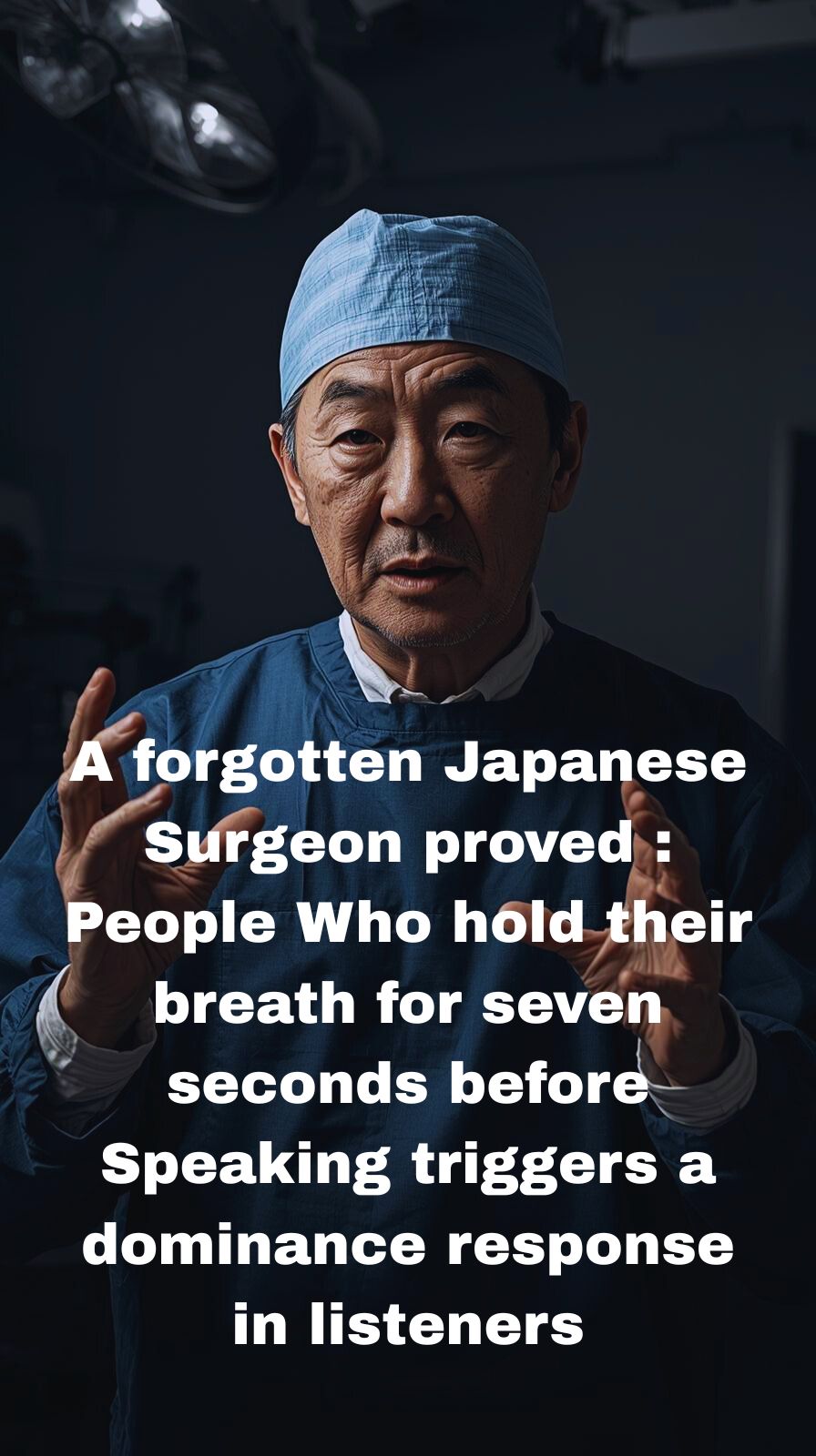 “1950s Japanese surgeon observing a patient practicing a breath-holding pause before speaking.”