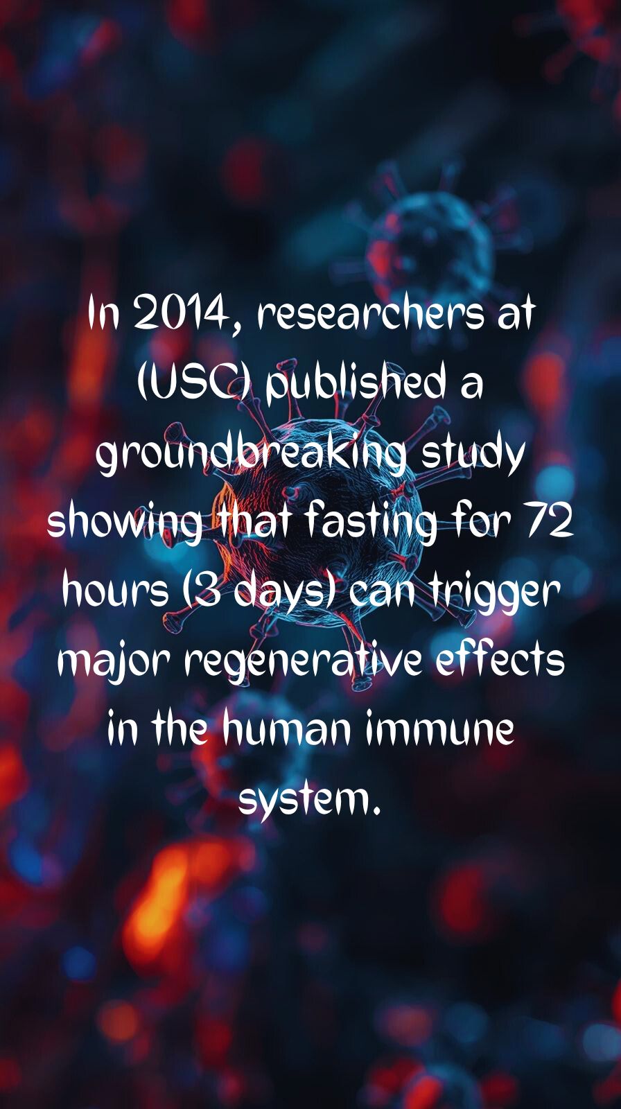 Scientific illustration showing immune system regeneration during a 72-hour fast, highlighting stem-cell activation and cellular repair.