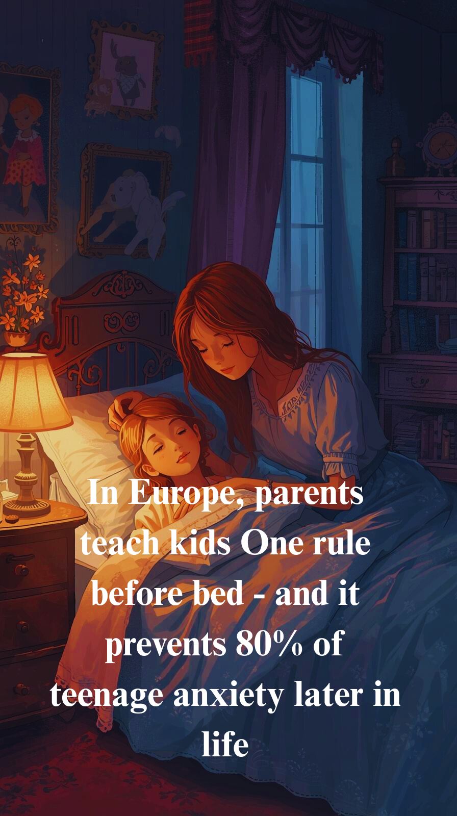 Parent and child practicing a Finnish bedtime ritual by reflecting on the best moment of the day in a cozy Scandinavian bedroom.