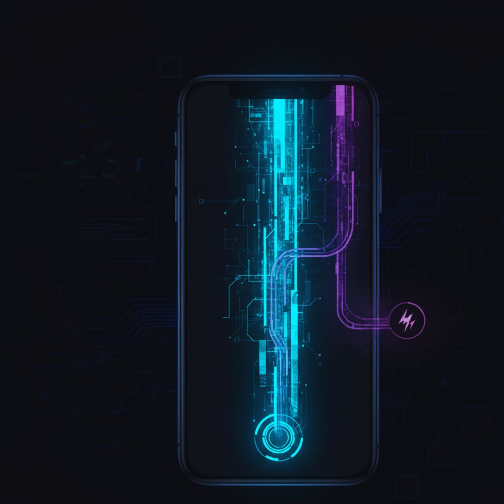 “Smartphone with two data paths representing silent data interception.”