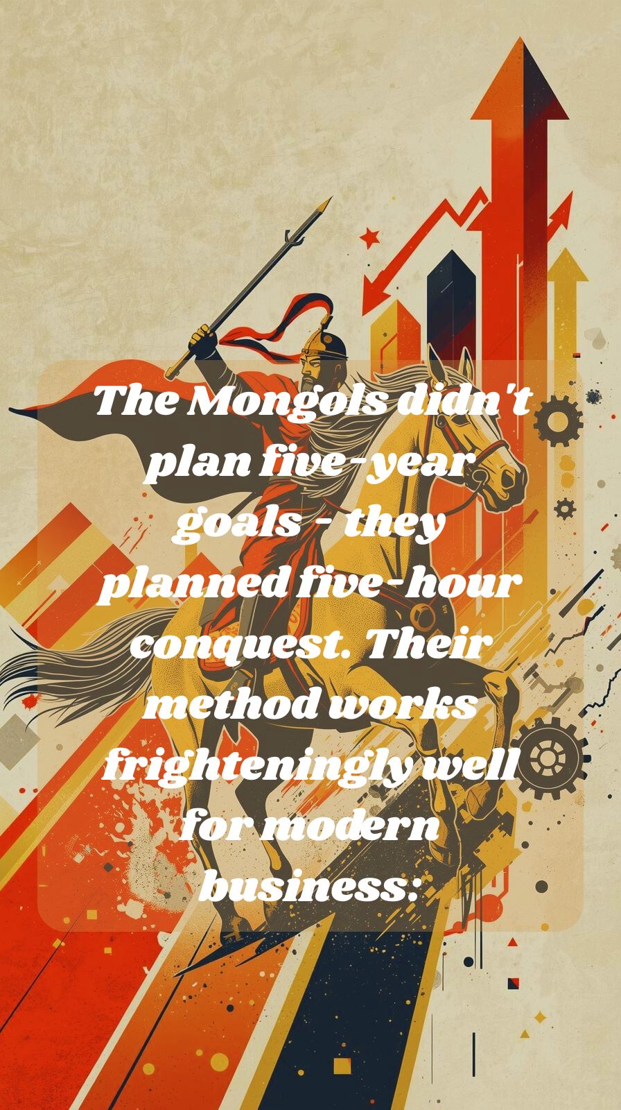 Mongol general on horseback holding a carved action token, symbolizing the five-hour strategy system used for rapid execution.