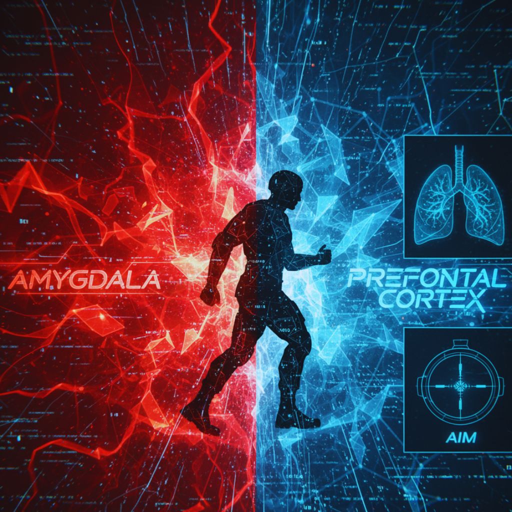 Cognitive decoupling turns chaos into calculation, stabilizing breath, vision, and aim.
