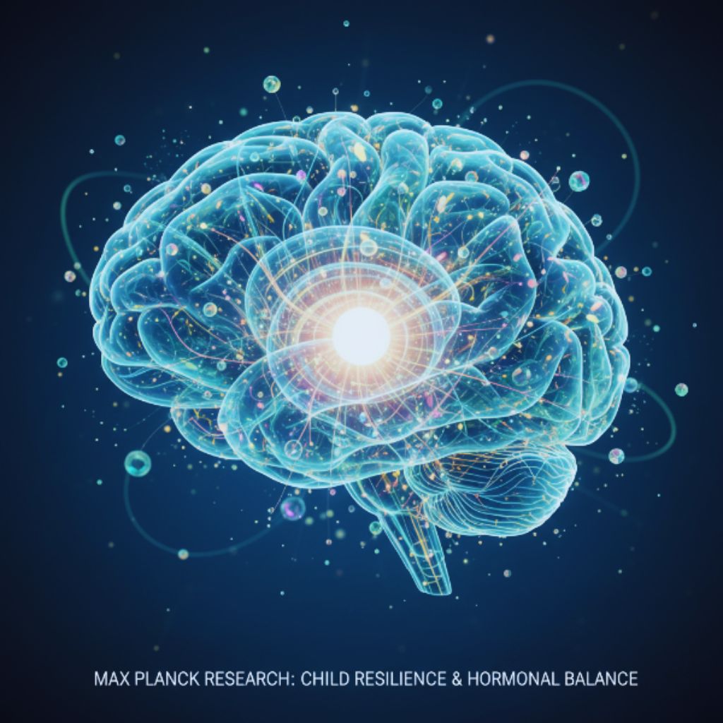 “Scientific illustration of a calm child’s brain showing improved stress response from consistent routines.”