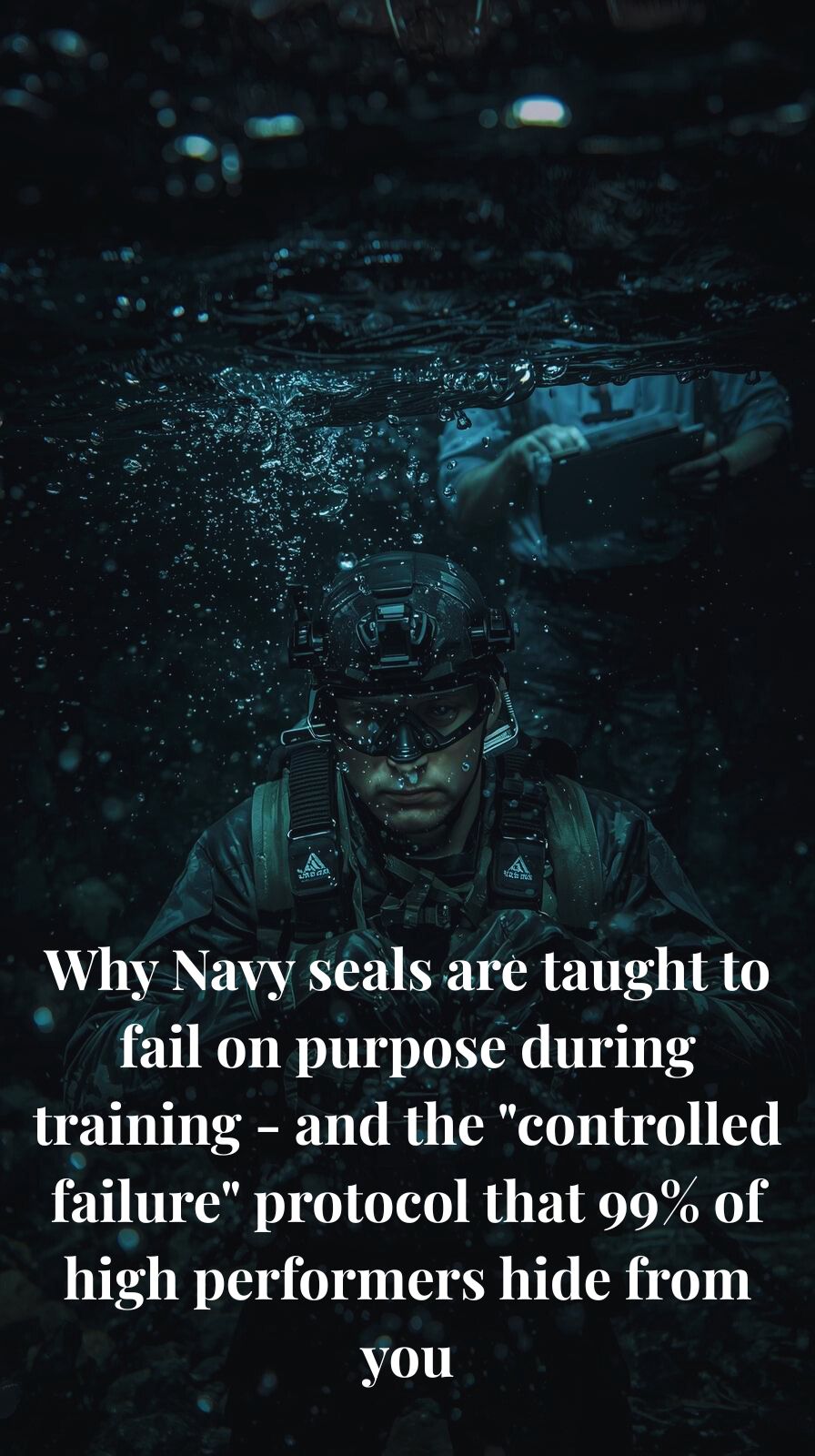 “SEAL trainee performing underwater knot-tying drill during controlled failure exercise.”