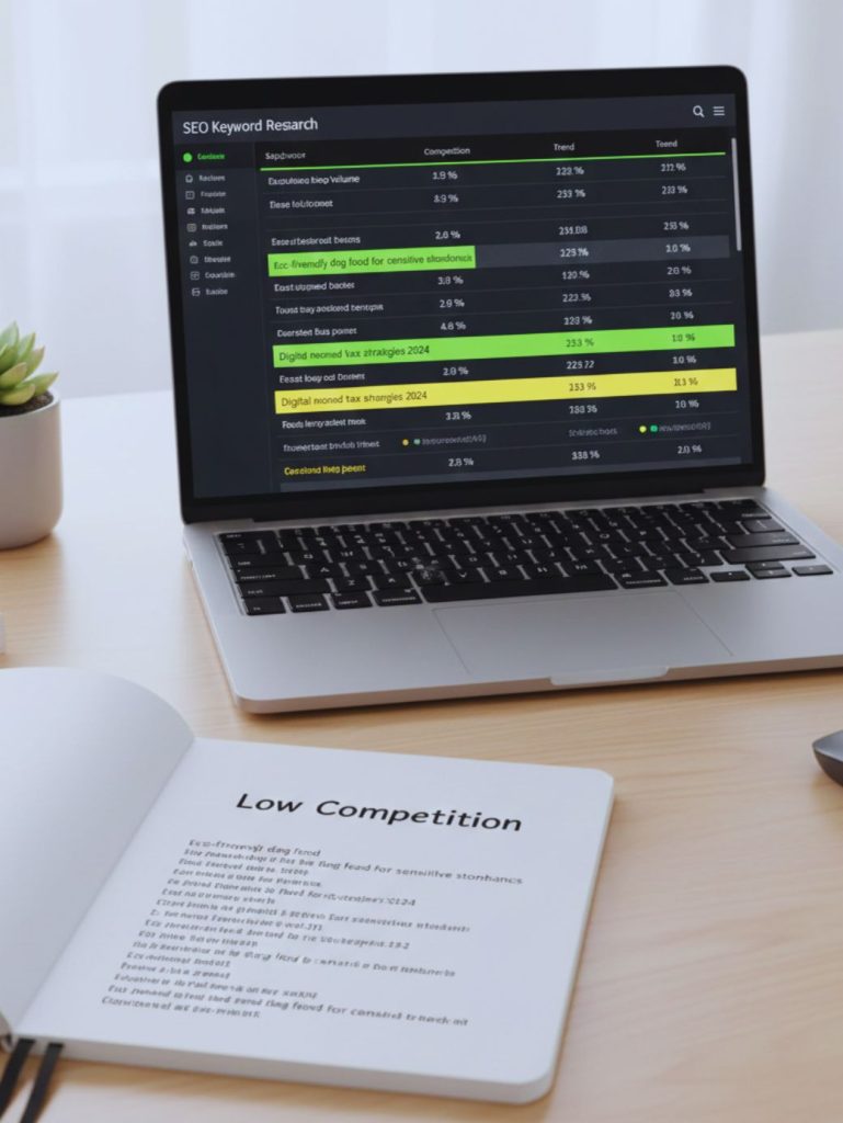 SEO keyword research tool showing long-tail keywords for evergreen blog strategy.