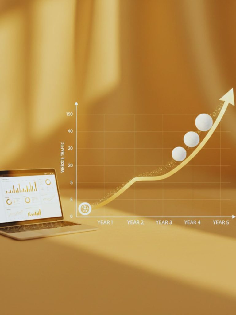 Website analytics graph showing long-term traffic growth for passive income blog strategy.