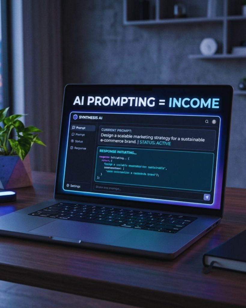 Laptop showing AI prompt engineering workflow used to automate business tasks and generate income.