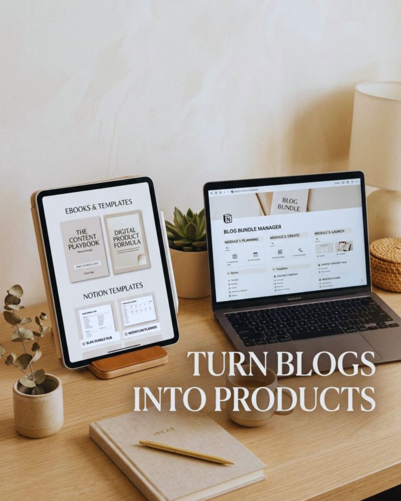 Collection of blog content transformed into digital products like ebooks and resource bundles.