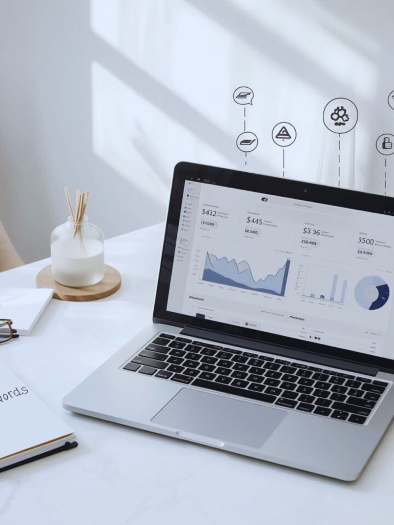 Laptop showing niche website with analytics growth, representing passive income through niche websites and SEO strategy.