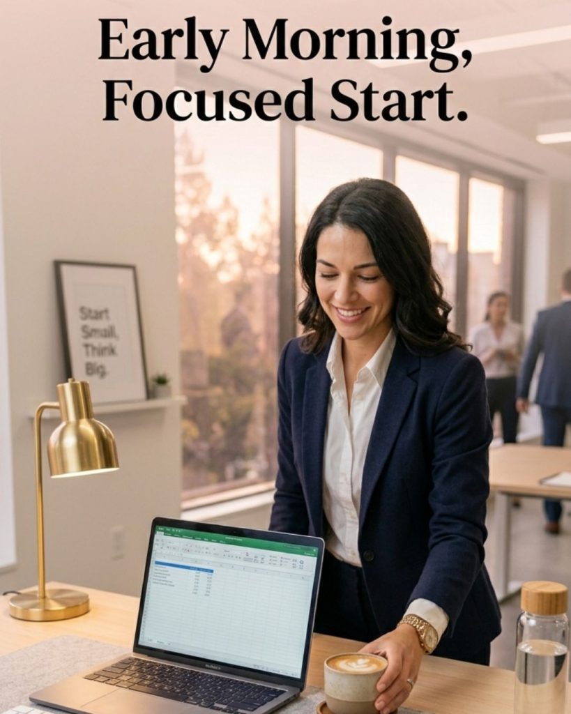 Neat workspace and punctual professional illustrating how consistent habits combat negative first impressions.