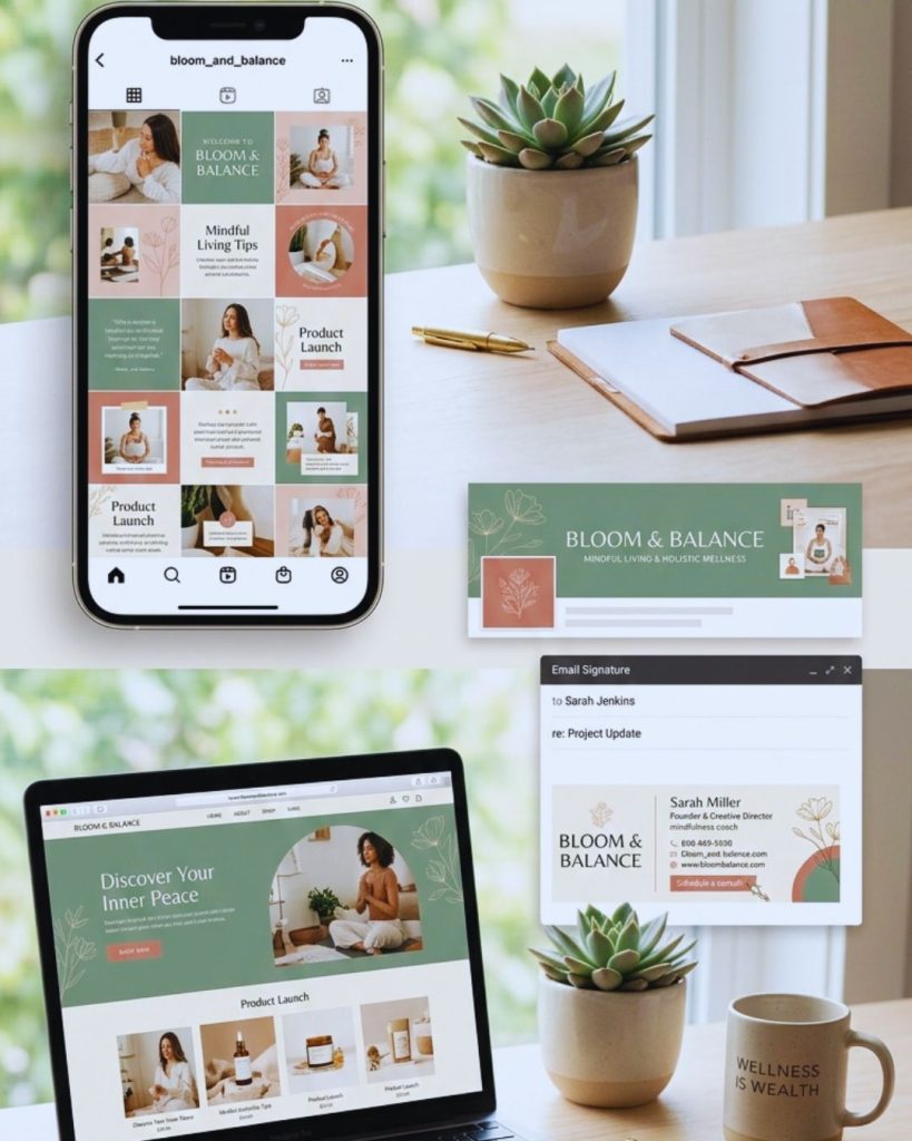 Coordinated brand assets demonstrating consistent digital branding across platforms.