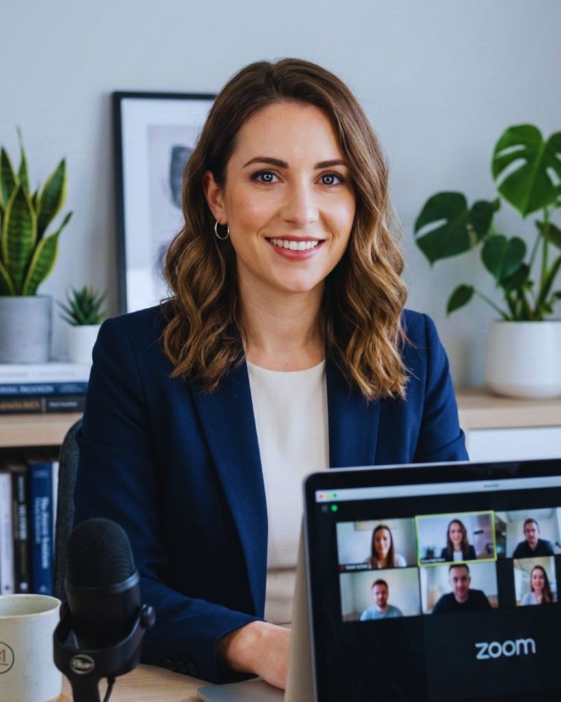 Professional on video call with clean lighting and polished appearance illustrating digital beauty bias.