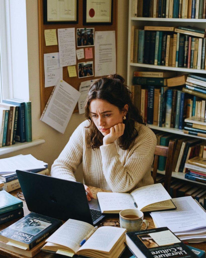 Educated woman surrounded by degrees but struggling with financial growth