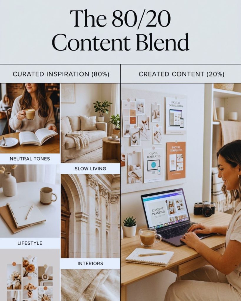 Pinterest content strategy showing a mix of curated inspiration and original content for growth and monetization.