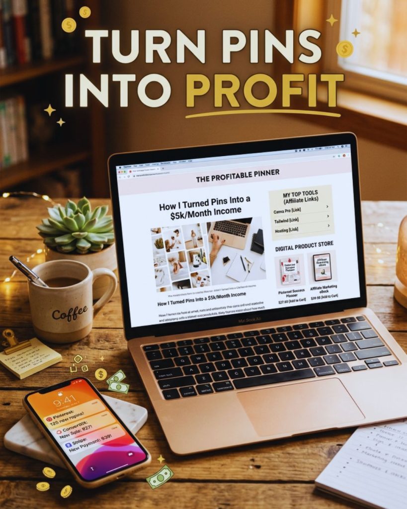 Pinterest traffic converting into affiliate income and digital product sales online.