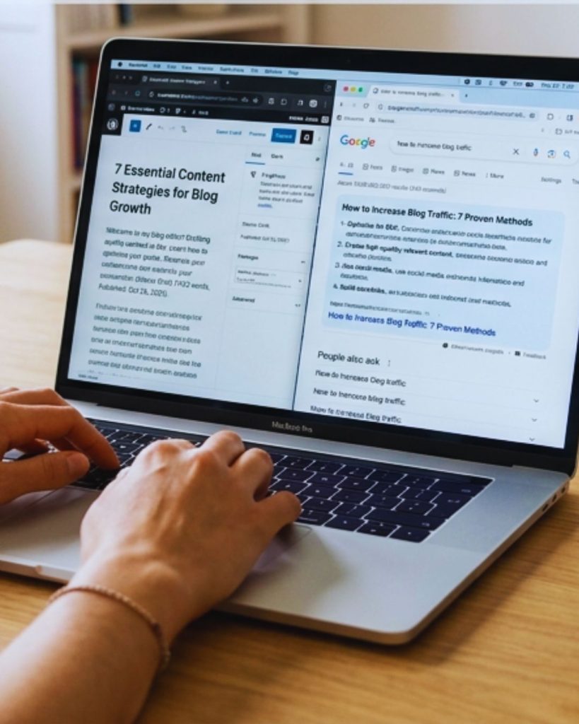 SEO blog content optimized for AI search engines with featured snippets and traffic growth analytics.